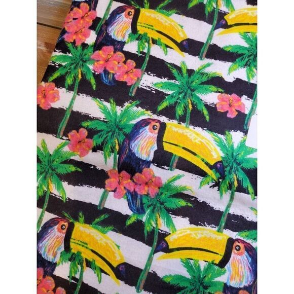 Quilting Fabric 1 Yard Flannel Toucan Hibiscus Palm Trees Hawaiian Stripes - Picture 4 of 6